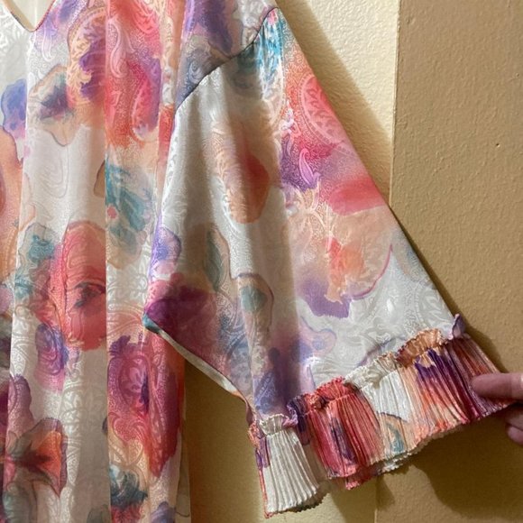 Vintage Mary McFadden Abstract Floral Paisley Maxi Caftan Mumu House Dress L/XL - Picture 4 of 6